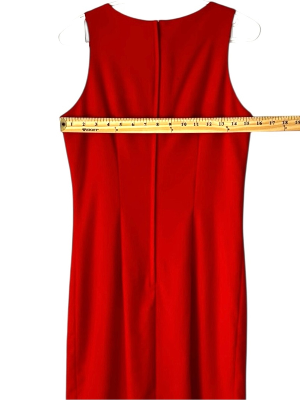 Vintage 100% Pure Virgin Wool Red Sleeveless Midi Sheath Pleated Dress Size XS - Picture 11 of 12